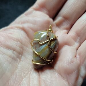 Gold Wire Wrapped Picture Jasper Stone Pendant